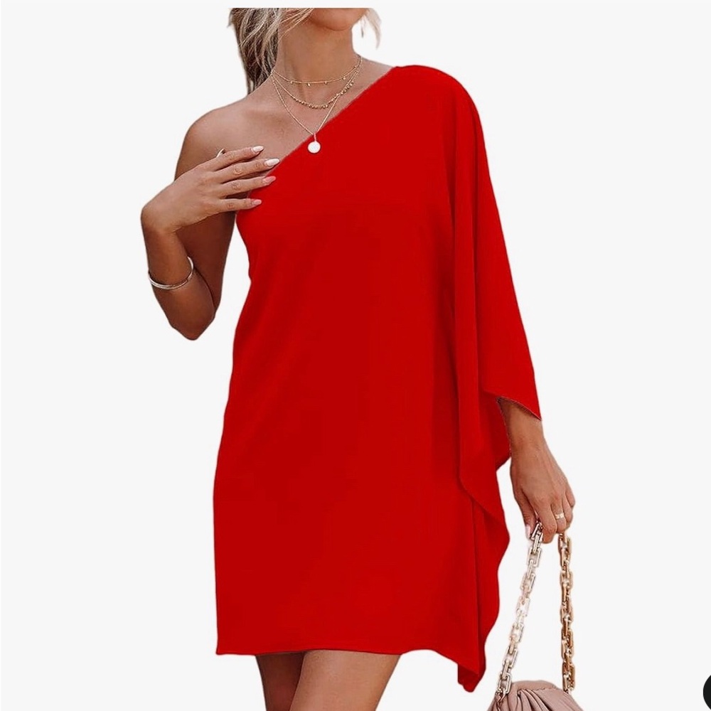 Macy’s, Ladies, Red, One Shoulder Party Dress. NEW. Size XL